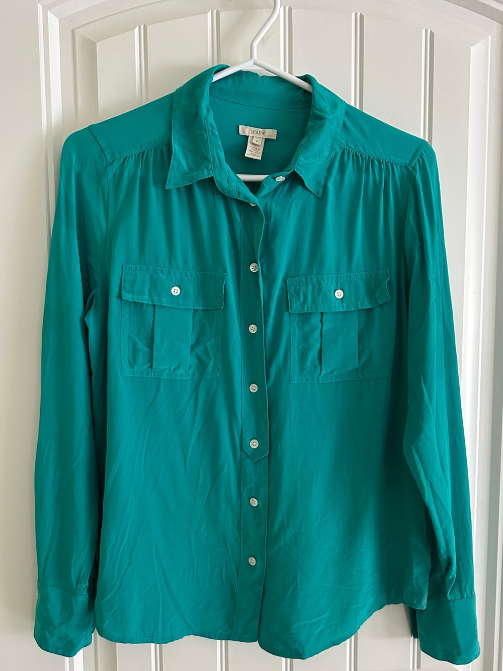 J crew Teal Turquoise Blythe Button Up Silk Blouse Size 4 - Picture 2 of 6